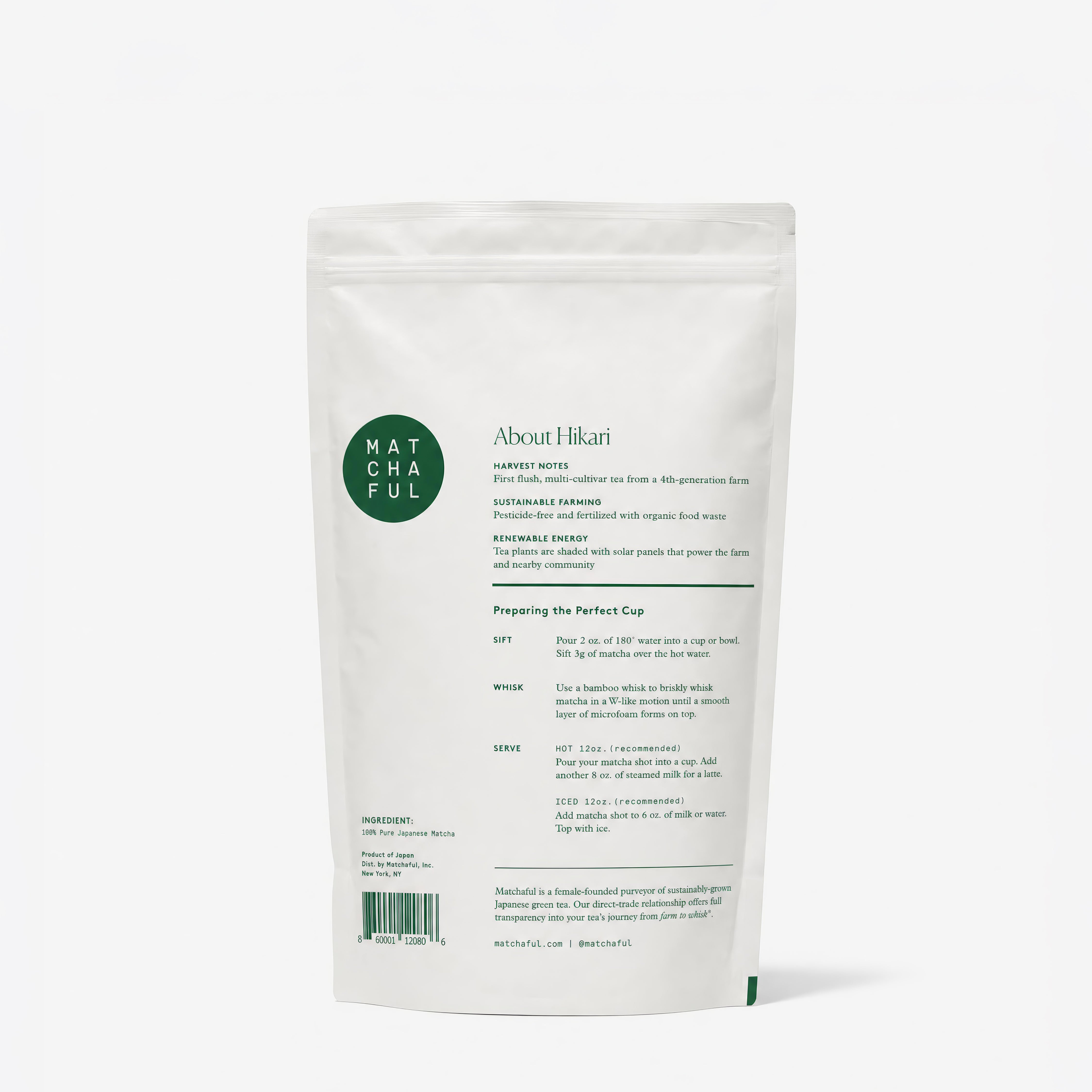Hikari Single Origin Matcha 1 KG Bag - Back