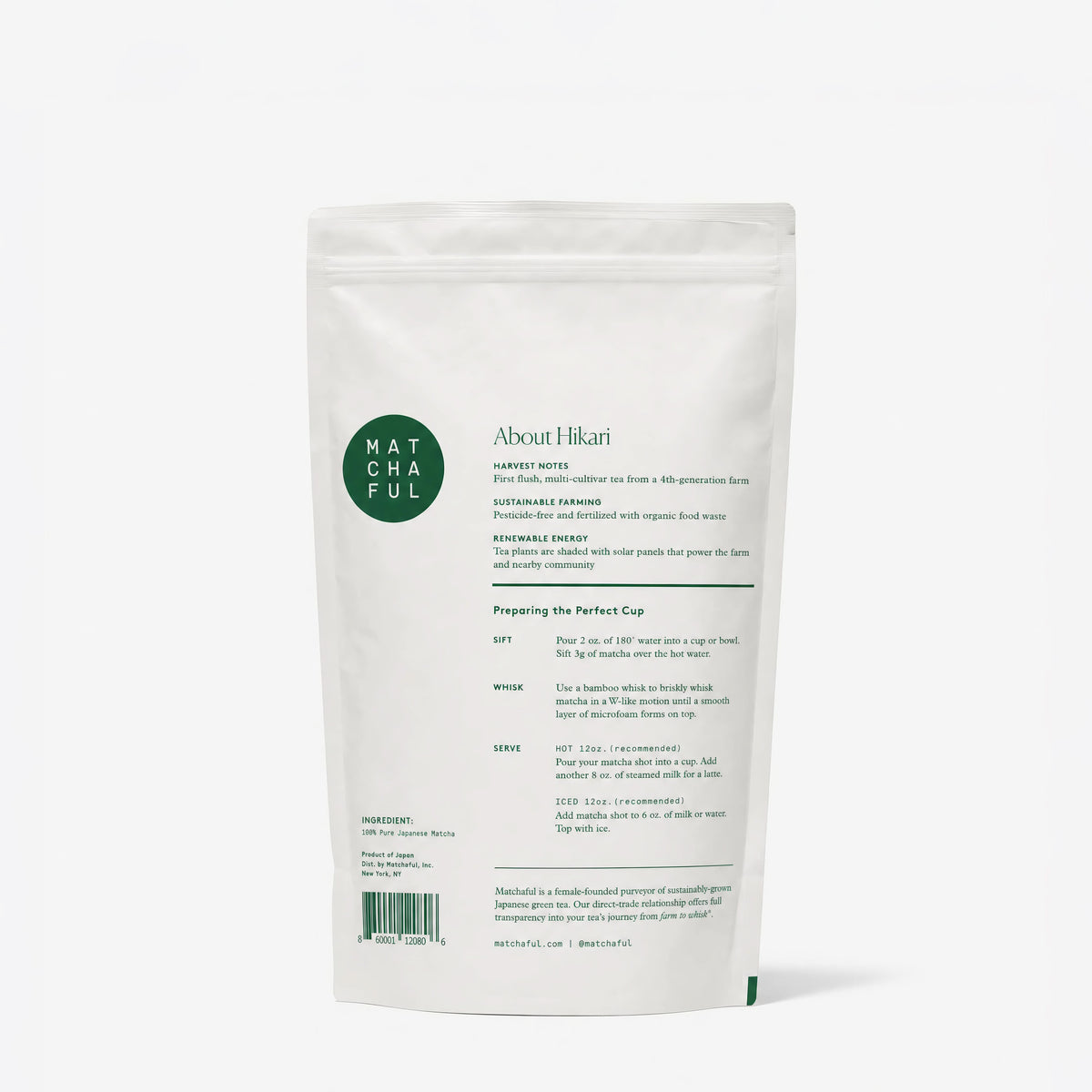 Hikari Single Origin Matcha - 1 KG Back of Bag