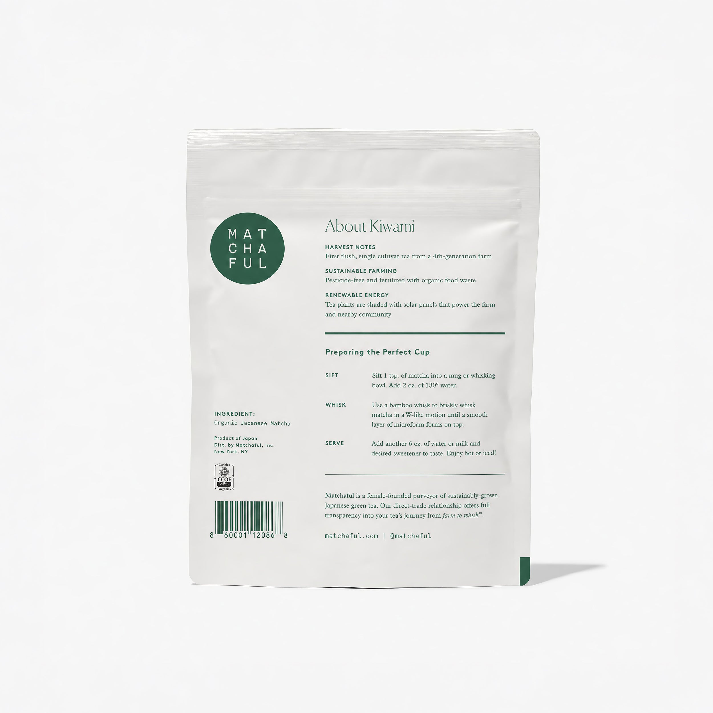 Kiwami Matcha Powder 100g Bag - Back