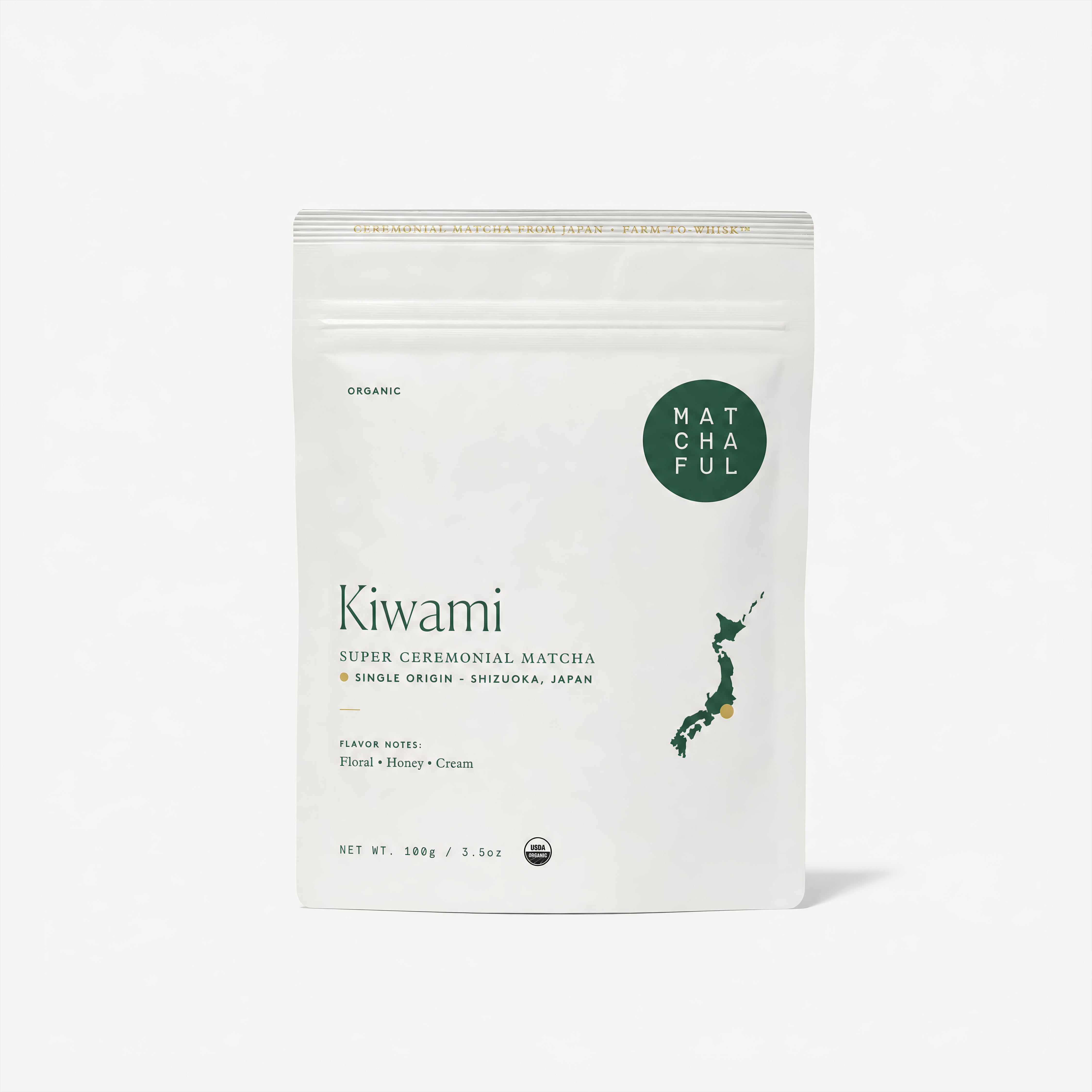 Matchaful Kiwami matcha powder packaging on a white background