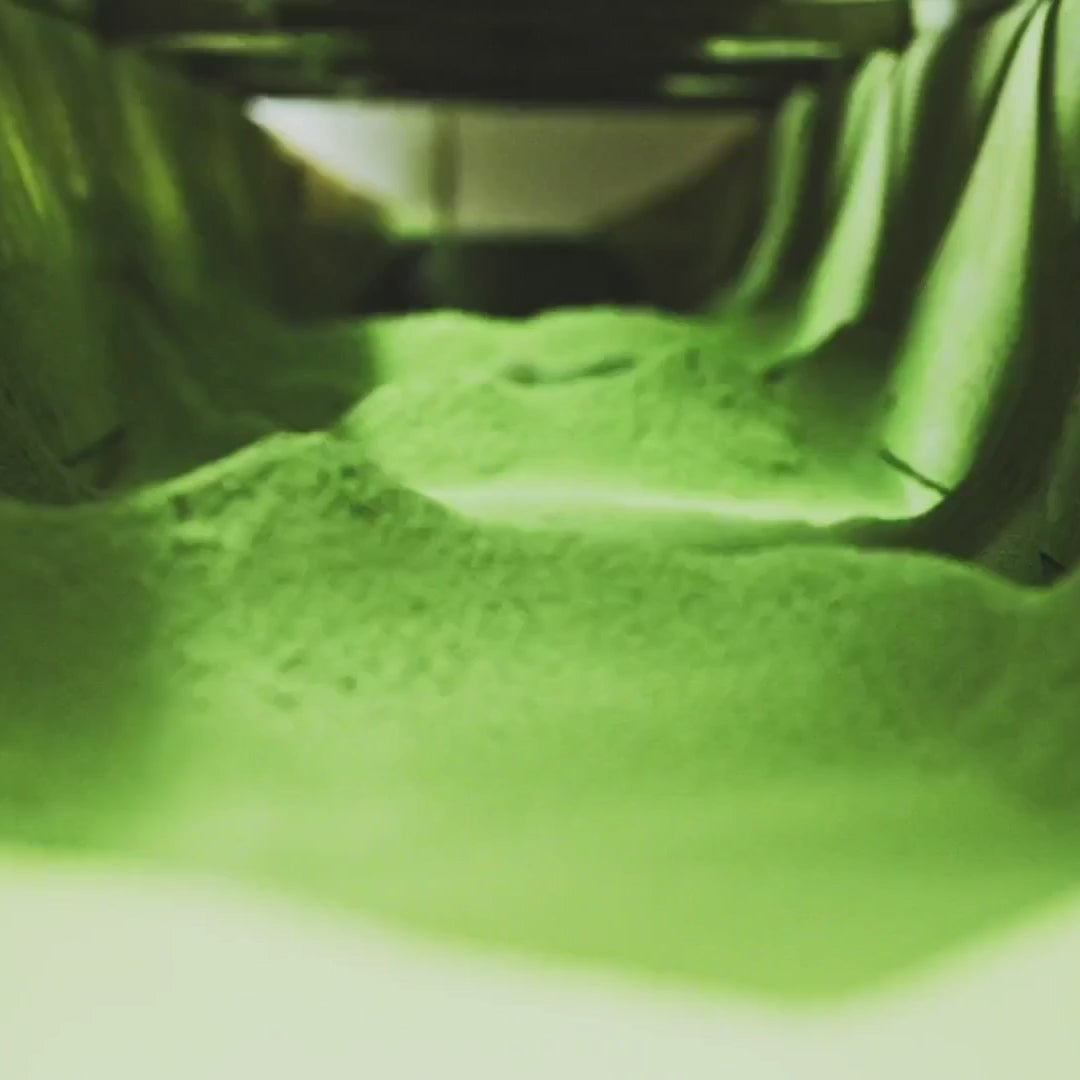 video of matcha being stone milled